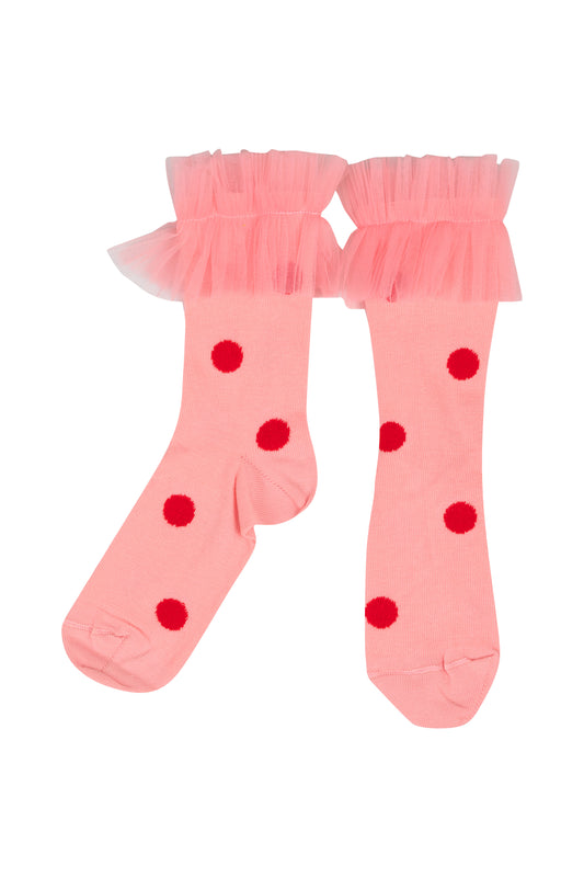 Wauw Capow - 2024秋冬系列 - 紅色圓點/粉紅色有機棉襪