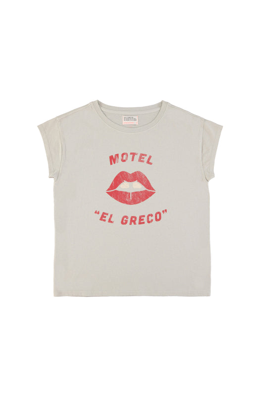 2024秋冬系列 - 棉麻灰白色紅唇T恤(剩一件"L")