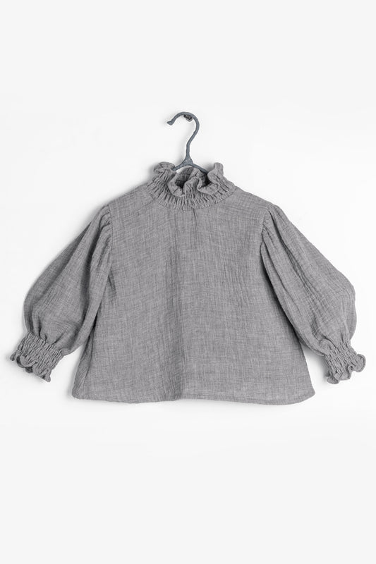 2024秋冬系列- 淺灰色立領有機棉上衣(剩一件8Y及10Y)