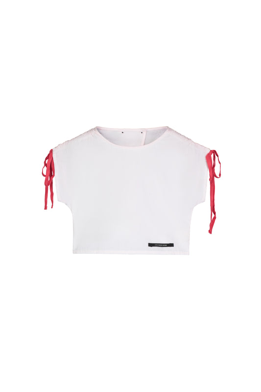 2025春夏系列 - 淡粉色蝴蝶結短版上衣 (2-9Y/女性M)