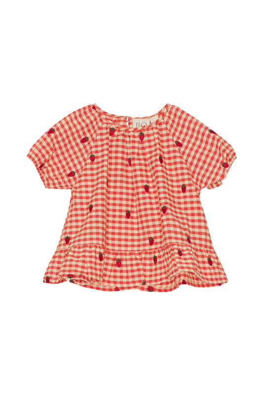 Flöss-2025春夏系列-Molly紅色格紋草莓有機棉襯衫