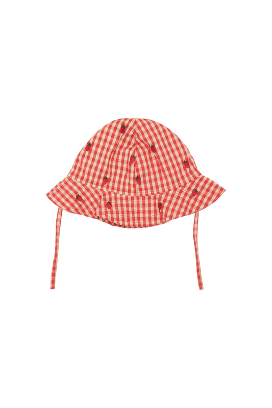 Flöss-2025春夏系列-Molly紅色格紋草莓有機棉帽子