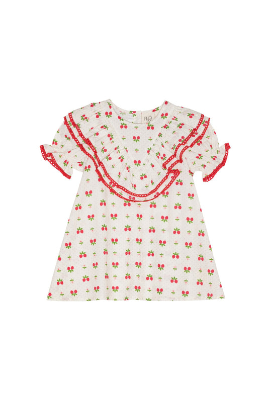 Flöss-2025春夏系列-Sofia大荷葉邊領子/草莓印花洋裝