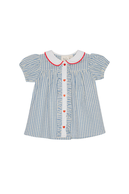 Flöss-2025春夏系列-River藍色格紋/愛心鈕扣襯衫
