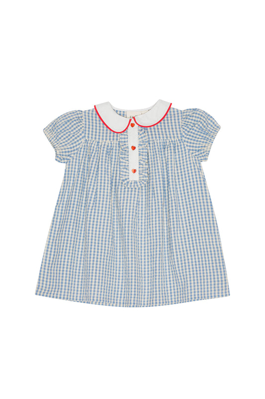 Flöss-2025春夏系列-River藍色格紋/愛心鈕扣洋裝