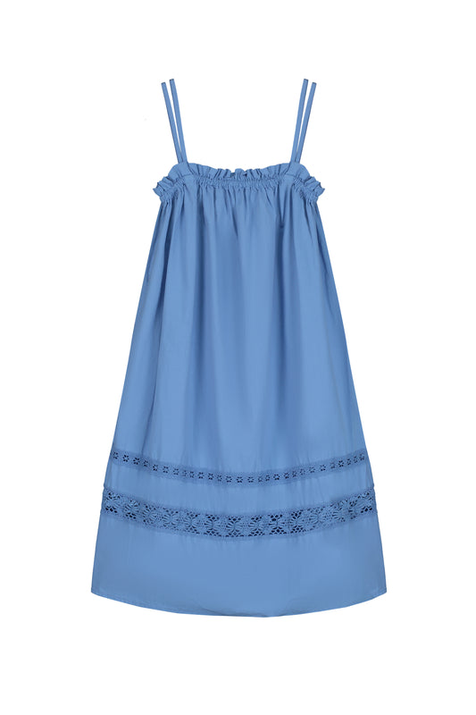 2025春夏系列 - 藍色蕾絲A字洋裝(2Y-8Y/女性:S及M)