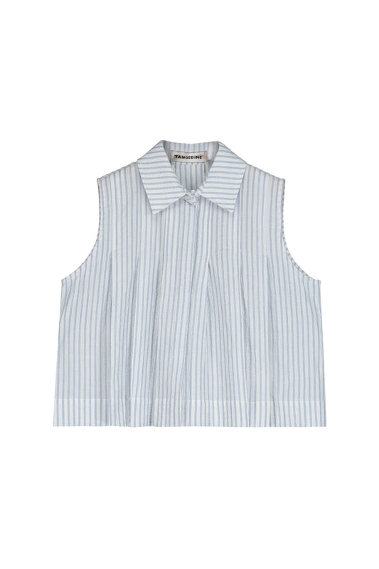 2025春夏系列 - 泡泡紗百褶條紋無袖上衣(女性:S及M)