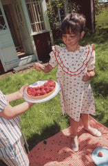 Flöss-2025春夏系列-Sofia大荷葉邊領子/草莓印花洋裝