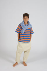 2025春夏系列 - 藍橘條紋短袖T恤(2Y-8Y/女性:S及M)