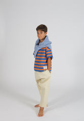 2025春夏系列 - 藍橘條紋短袖T恤(2Y-8Y/女性:S及M)