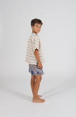 2025春夏系列 - 粉藍色條紋短袖T恤(2Y-8Y/女性:S及M)