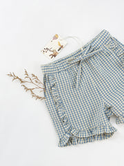 Flöss-2025春夏系列-River藍色格紋荷葉邊短褲