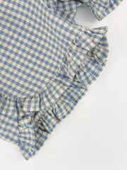 Flöss-2025春夏系列-River藍色格紋荷葉邊短褲