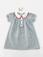 Flöss-2025春夏系列-River藍色格紋/愛心鈕扣洋裝