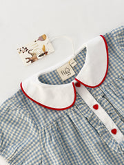 Flöss-2025春夏系列-River藍色格紋/愛心鈕扣洋裝