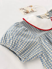 Flöss-2025春夏系列-River藍色格紋/愛心鈕扣洋裝