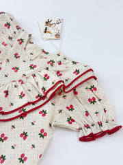 Flöss-2025春夏系列-Sofia大荷葉邊領子/草莓印花洋裝