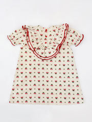 Flöss-2025春夏系列-Sofia大荷葉邊領子/草莓印花洋裝