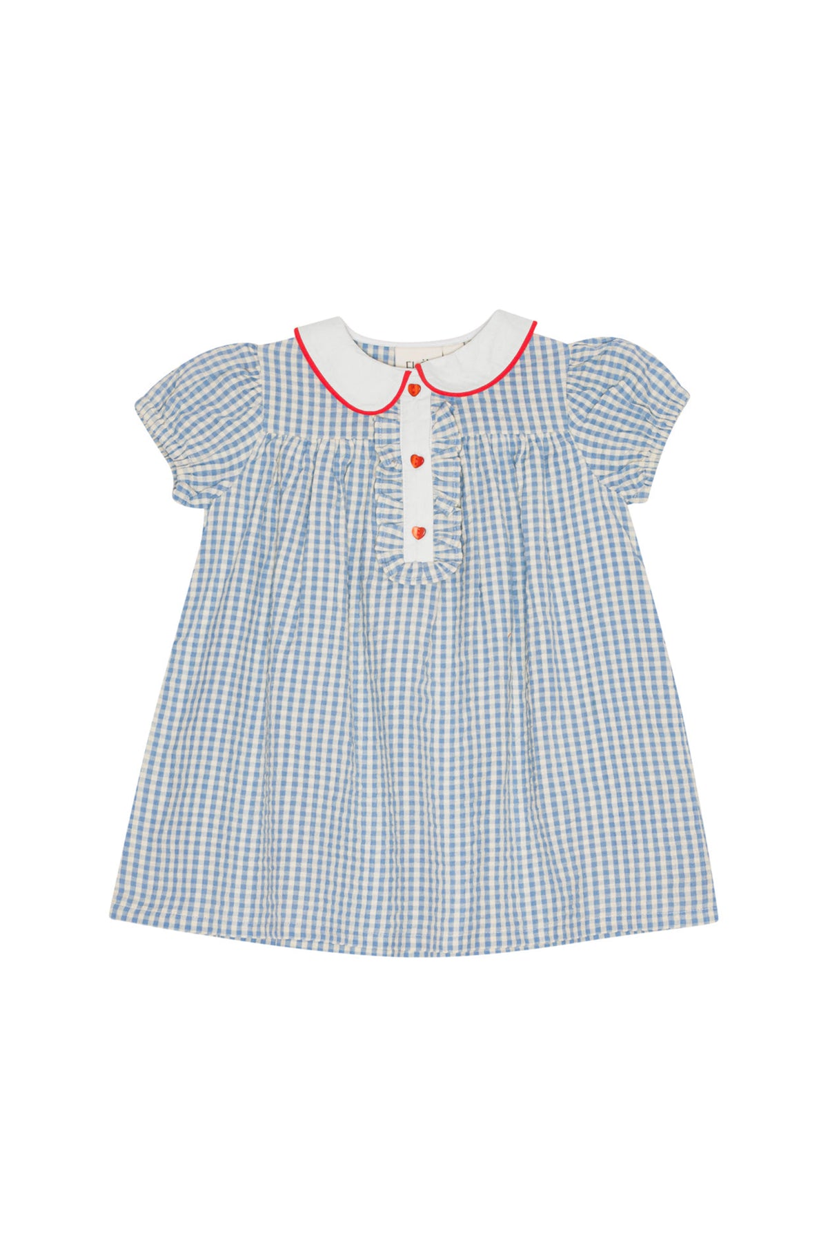 Flöss-2025春夏系列-River藍色格紋/愛心鈕扣洋裝