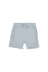 Flöss-2025春夏系列-River藍色格紋荷葉邊短褲